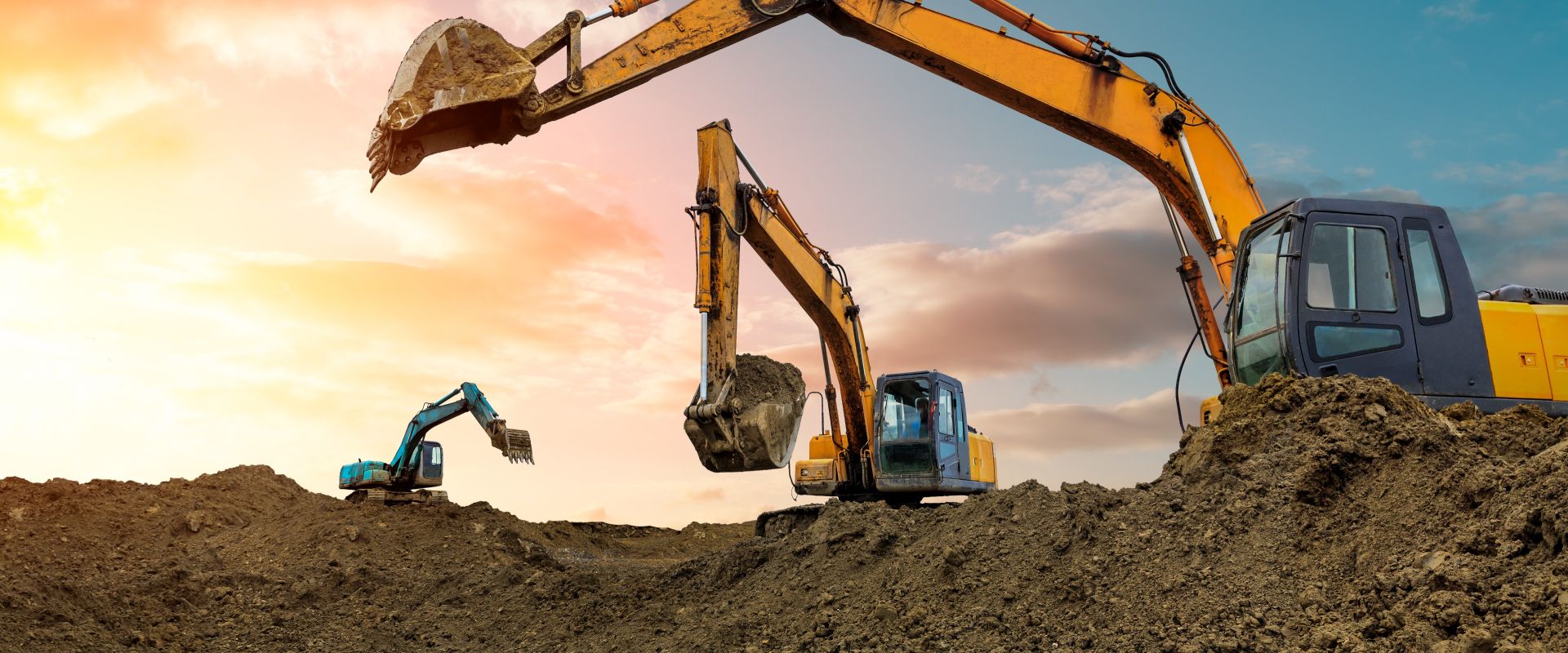 3 Excavators Digging in Arizona - Excavation for Dry Utilities Installation